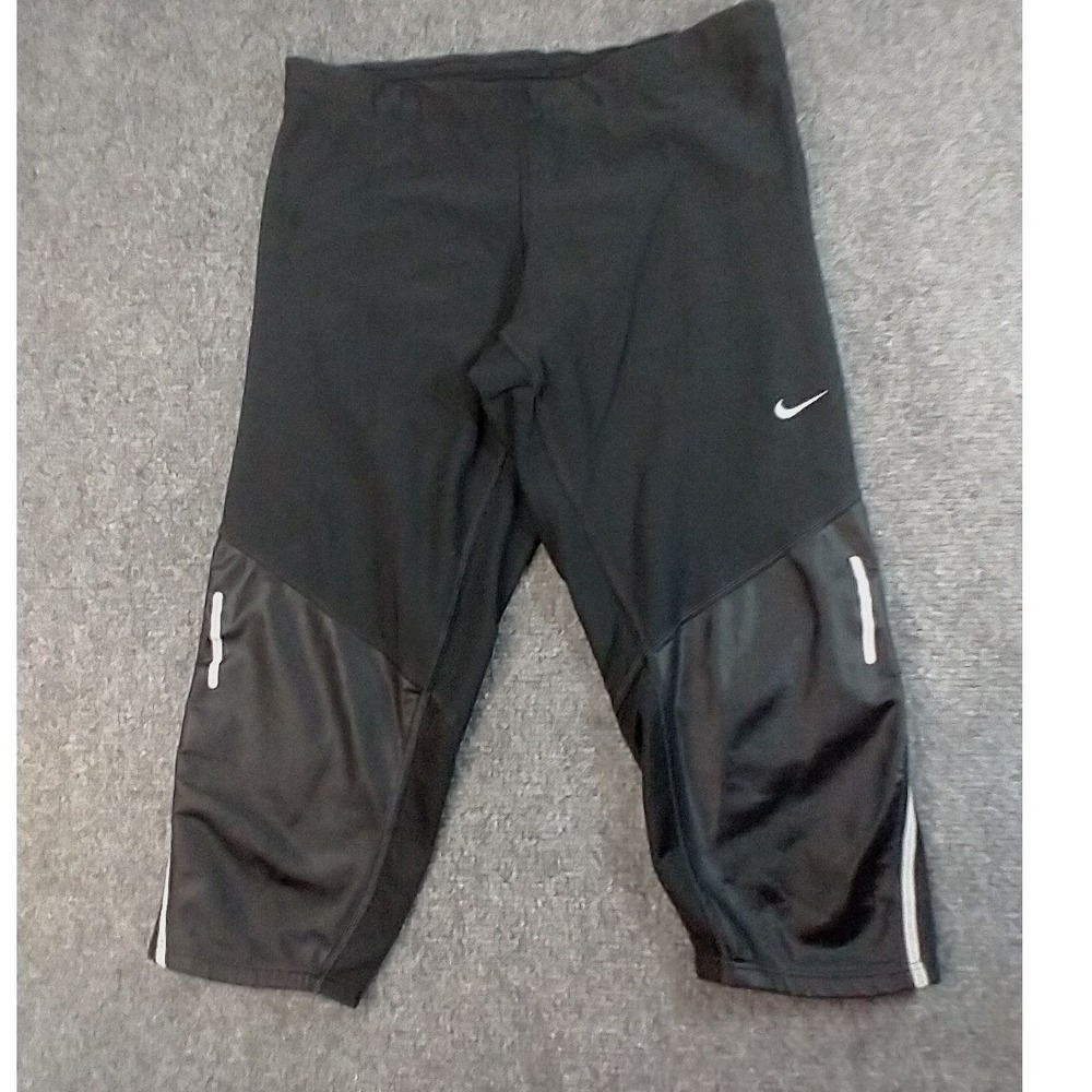 Nike Dri-FIT Running Leggings Women Small Black Cropped Reflective Mesh Capri